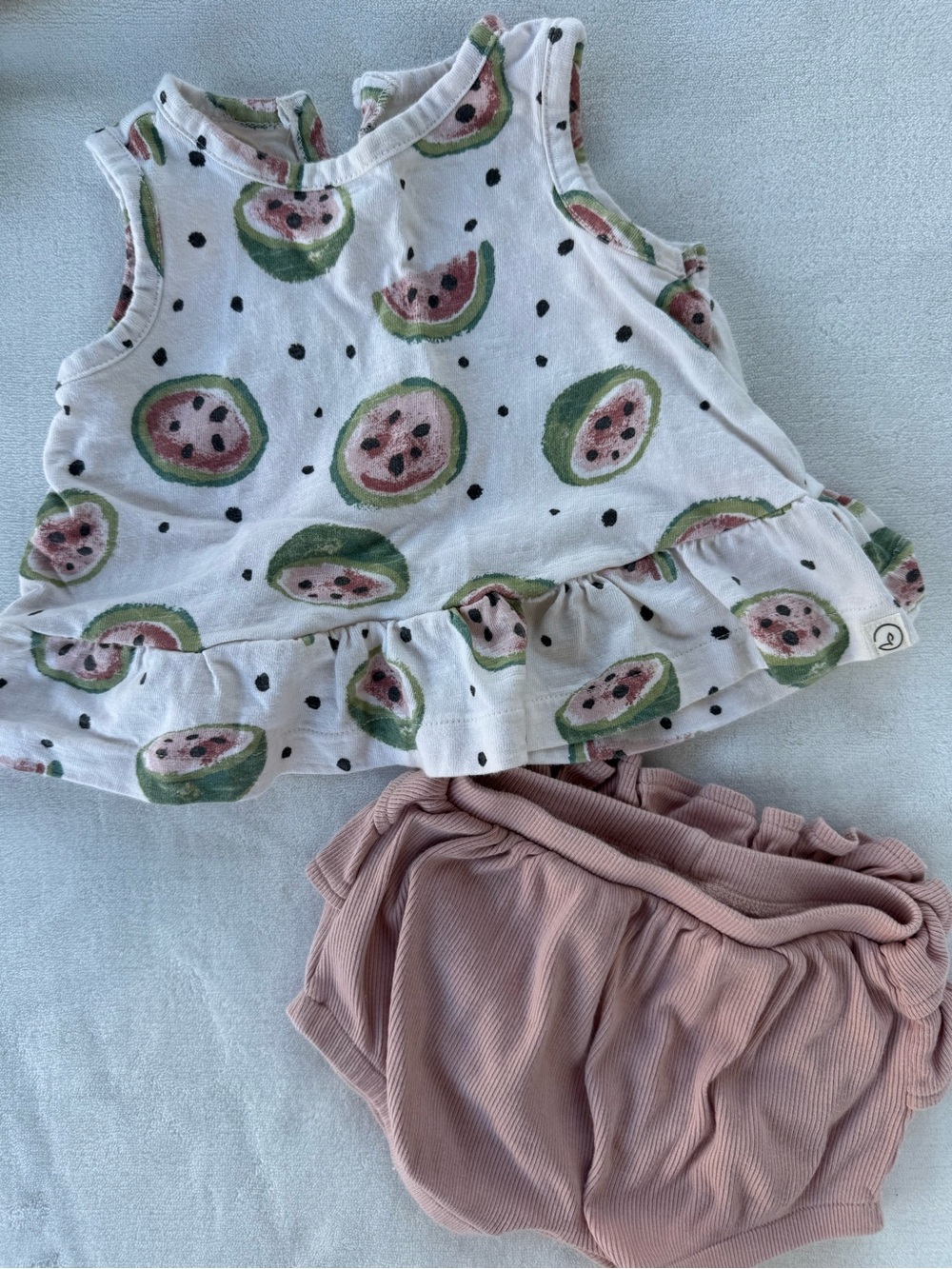 Girls White Watermelon Ruffle Tank with Pink Bloomers